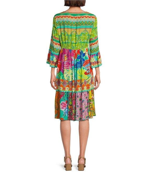 John Mark Tiered Floral Multi Print V-Neck 3/4 Flounce Sleeve A-Line Dress Product Image