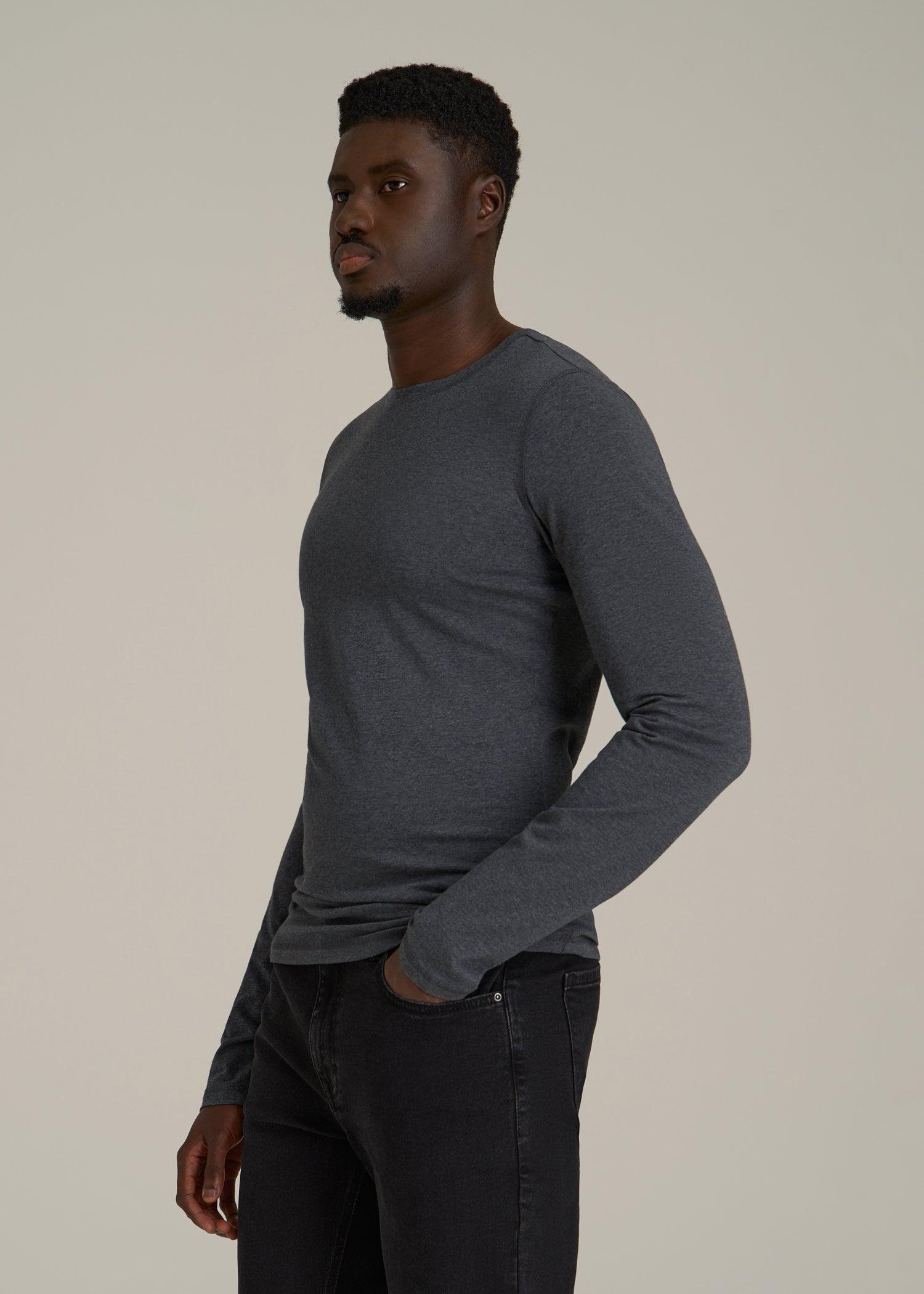The Essential SLIM-FIT Long Sleeve Tee for Tall Men in Charcoal Mix Male Product Image