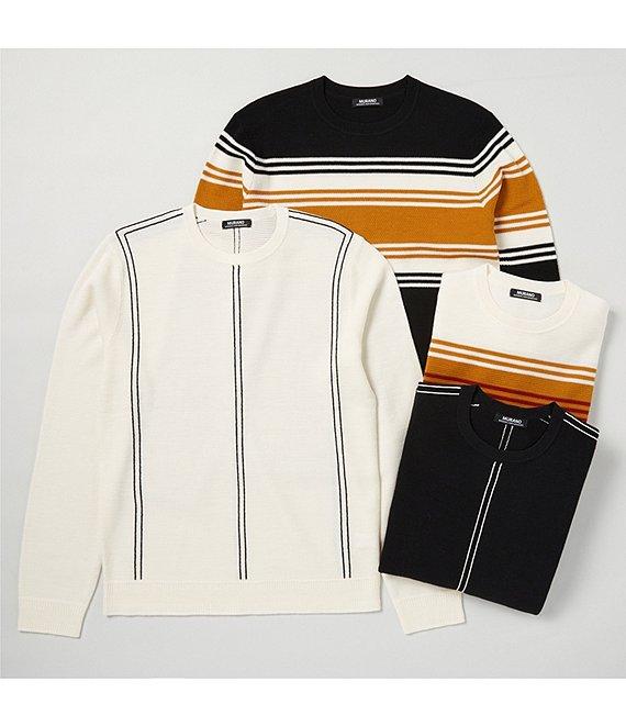Murano Striped Performance Textured Long Sleeve Crew Neck Sweater Product Image