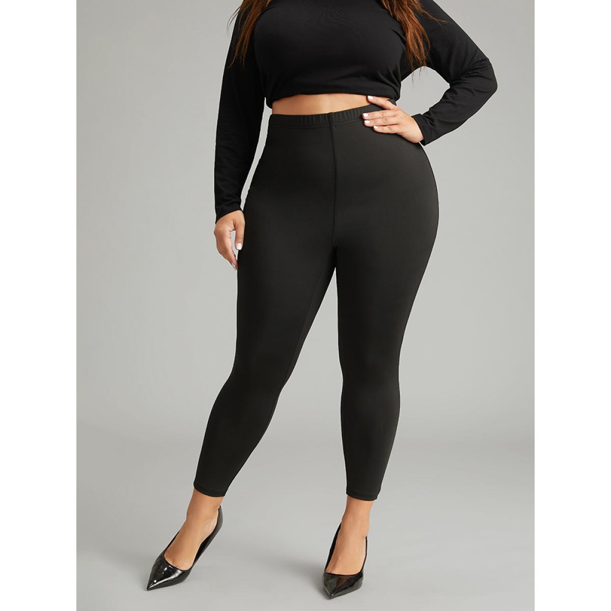 Plus Size Stretchy-Fit Rhinestone Elastic Waist Leggings Women Black Elegant High stretch Skinny High Rise Dailywear Leggings BloomChic 18-20/2X Product Image