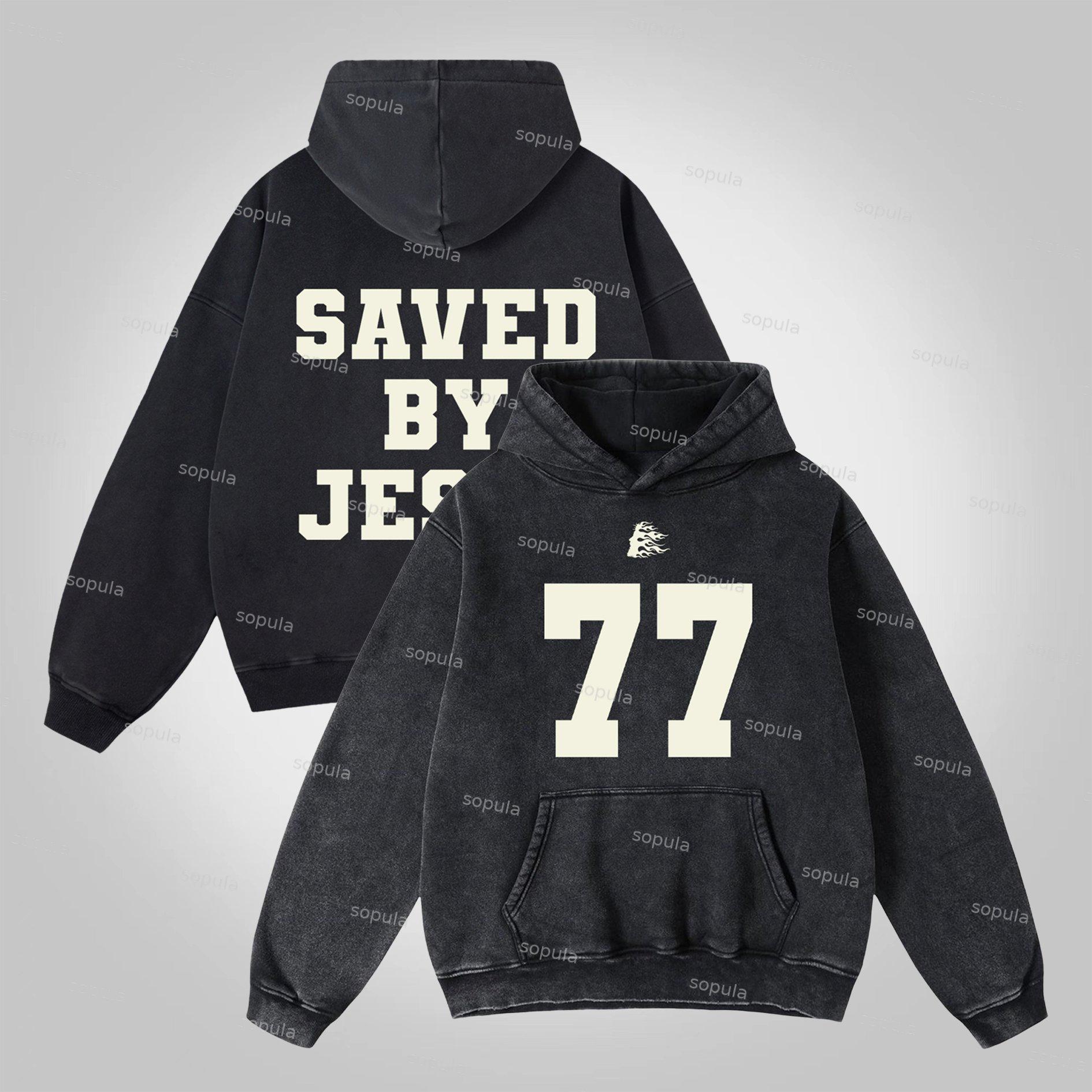 Sopula Saved By Jesus No. 77 Graphic Washed Distressed Pocket Hoodie Product Image