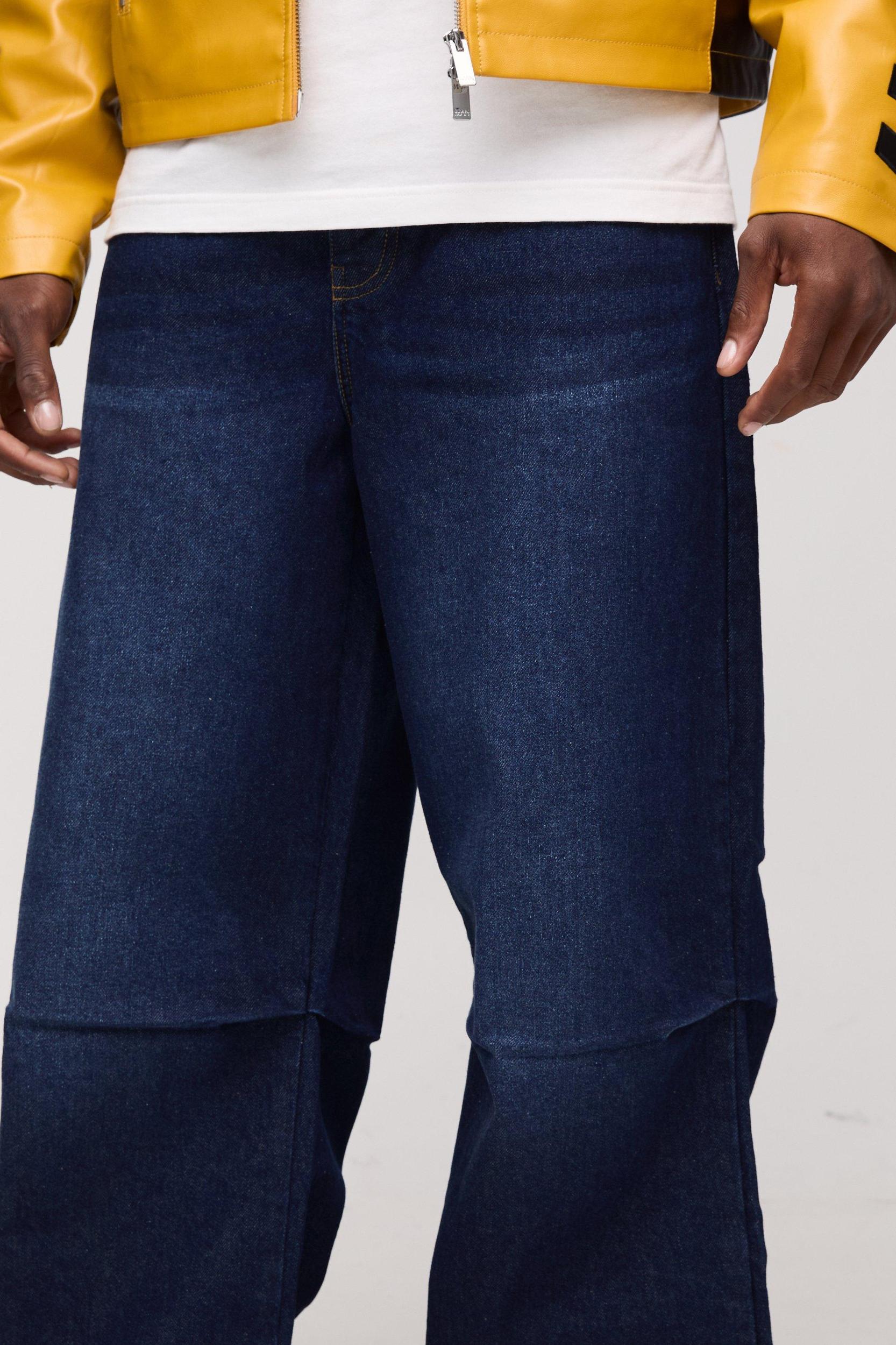 Wide Leg Rigid Pleated Dart Washed Denim Jeans | boohooMAN USA Product Image