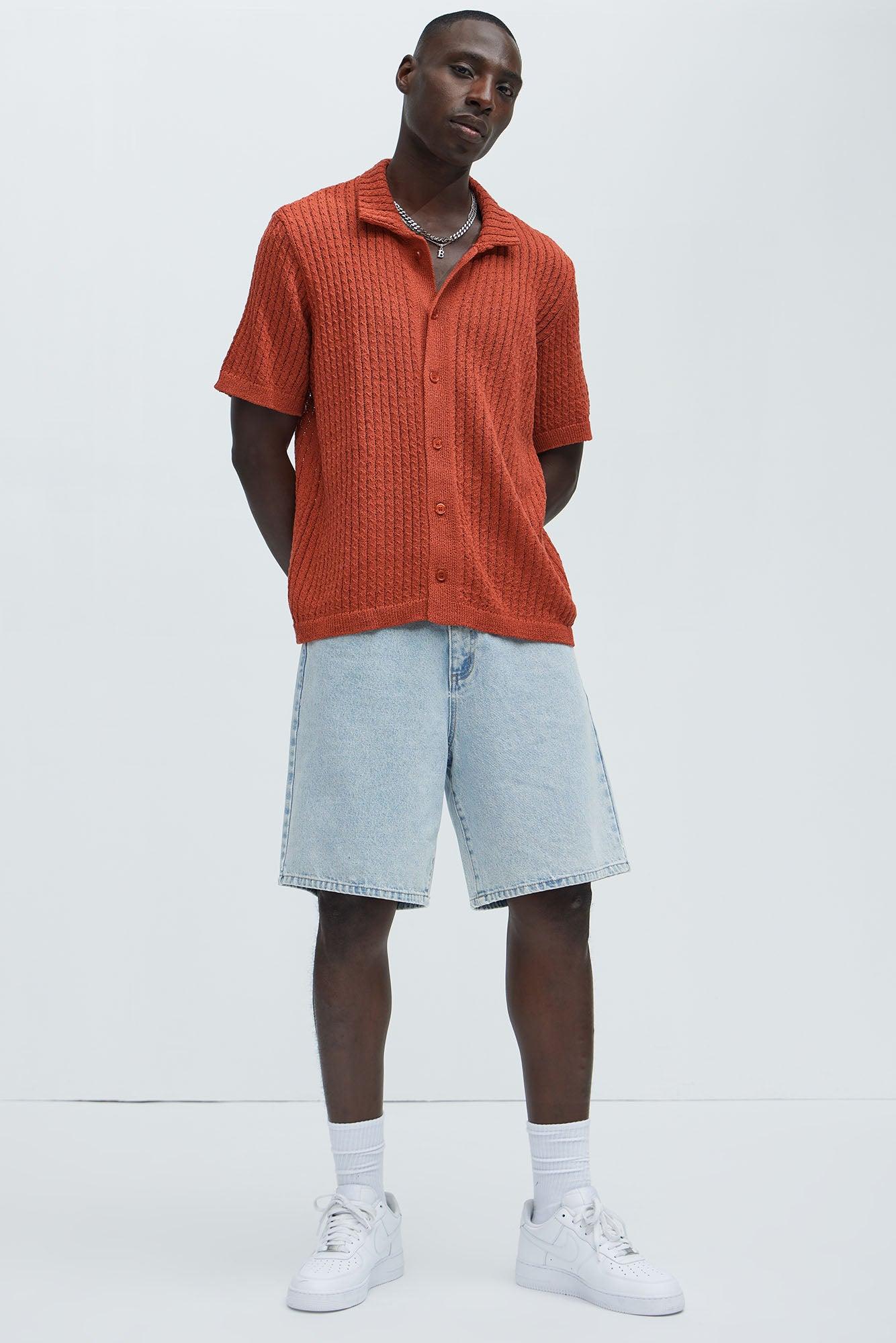 Perez Stripe Knit Shirt - Rust Product Image