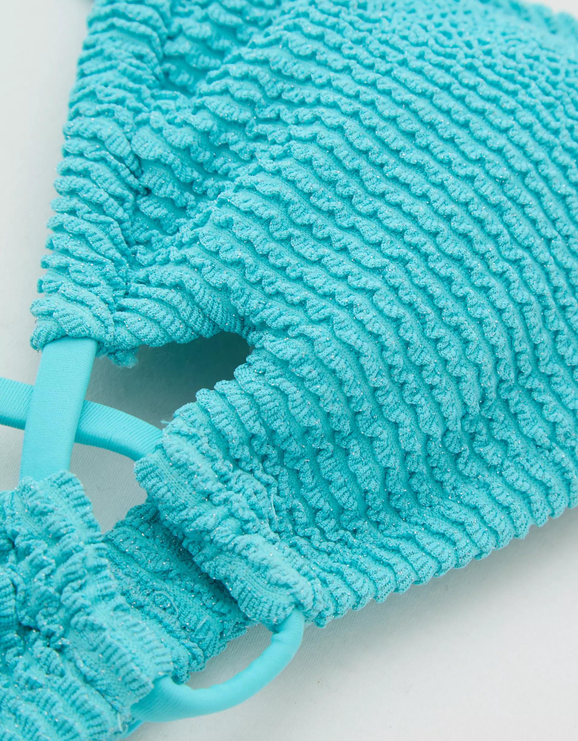 Aerie Shimmery Crinkle Lace Up Scoop Bikini Top Product Image