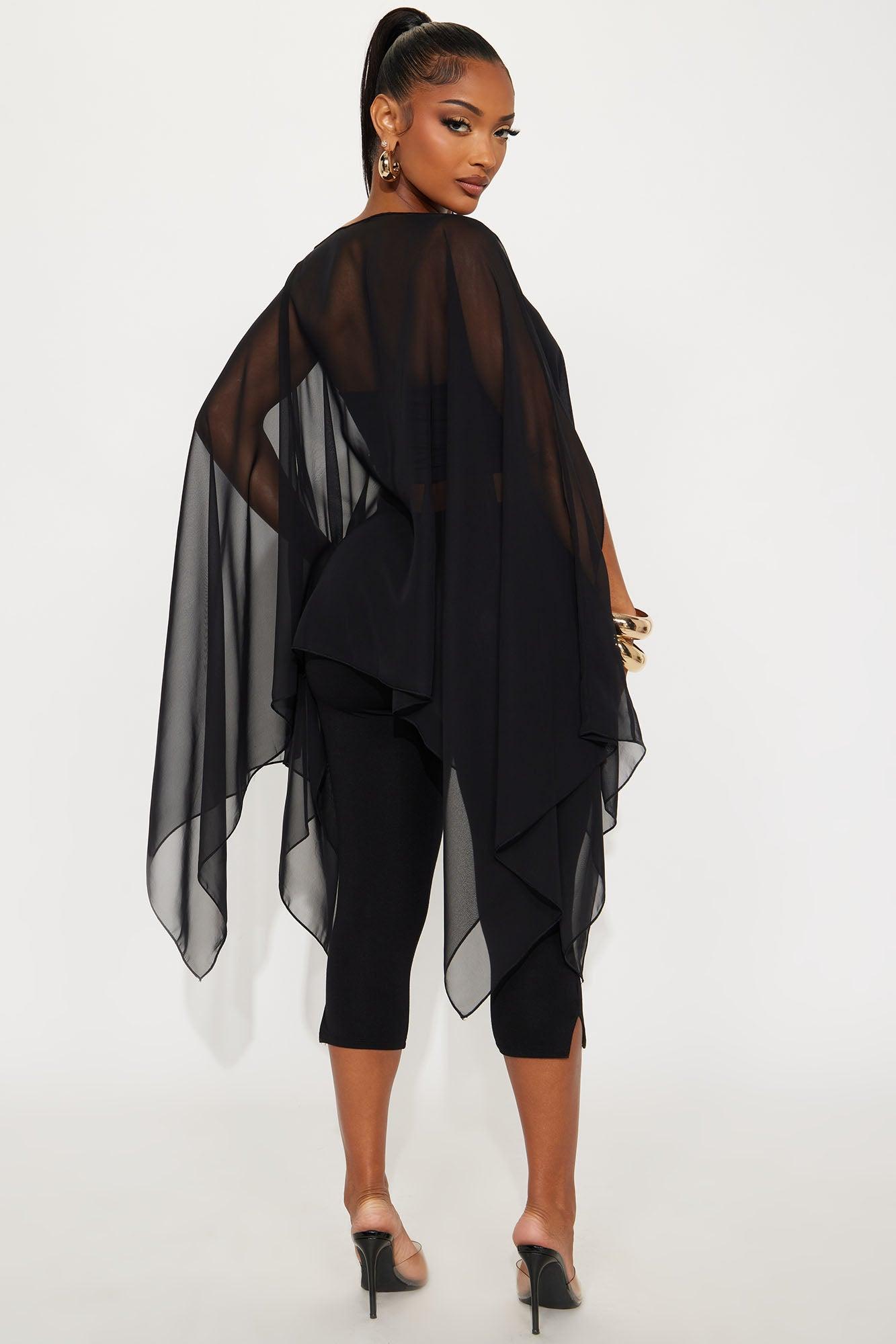Get In Line Long Chiffon Kimono Top - Black Female Product Image