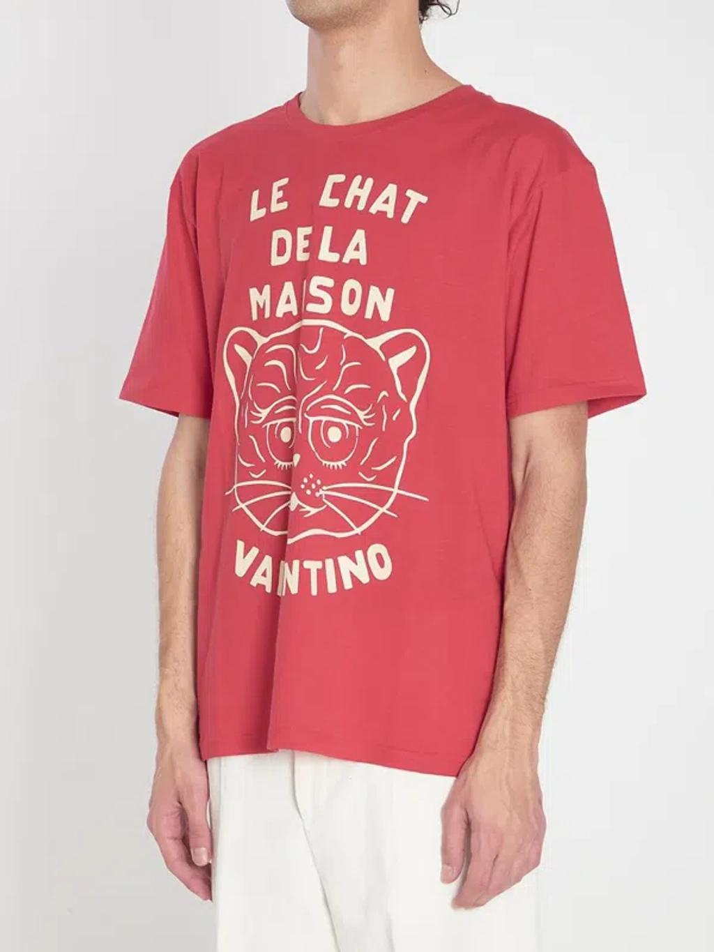 VALENTINO Graphic Print House Cat Crew Neck T-shirt In Red Product Image