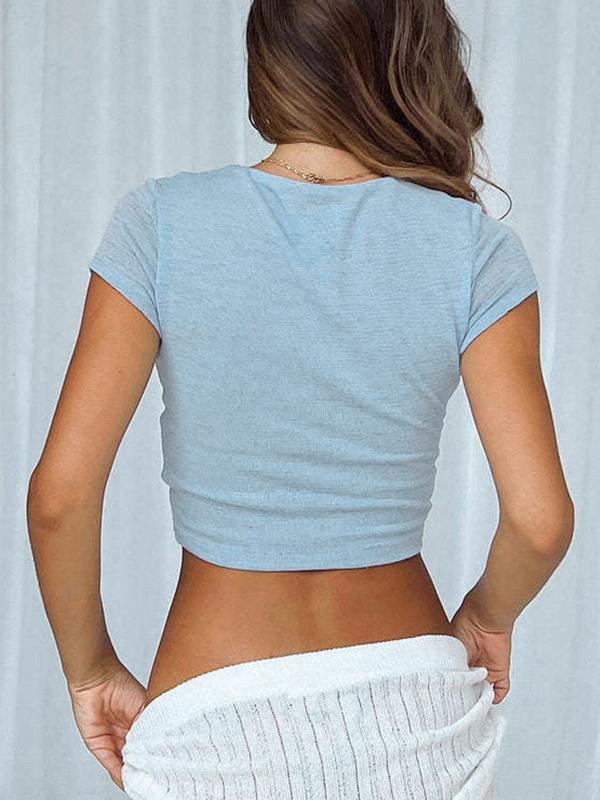 Solid U Neck Cropped Short Sleeve Tee Product Image