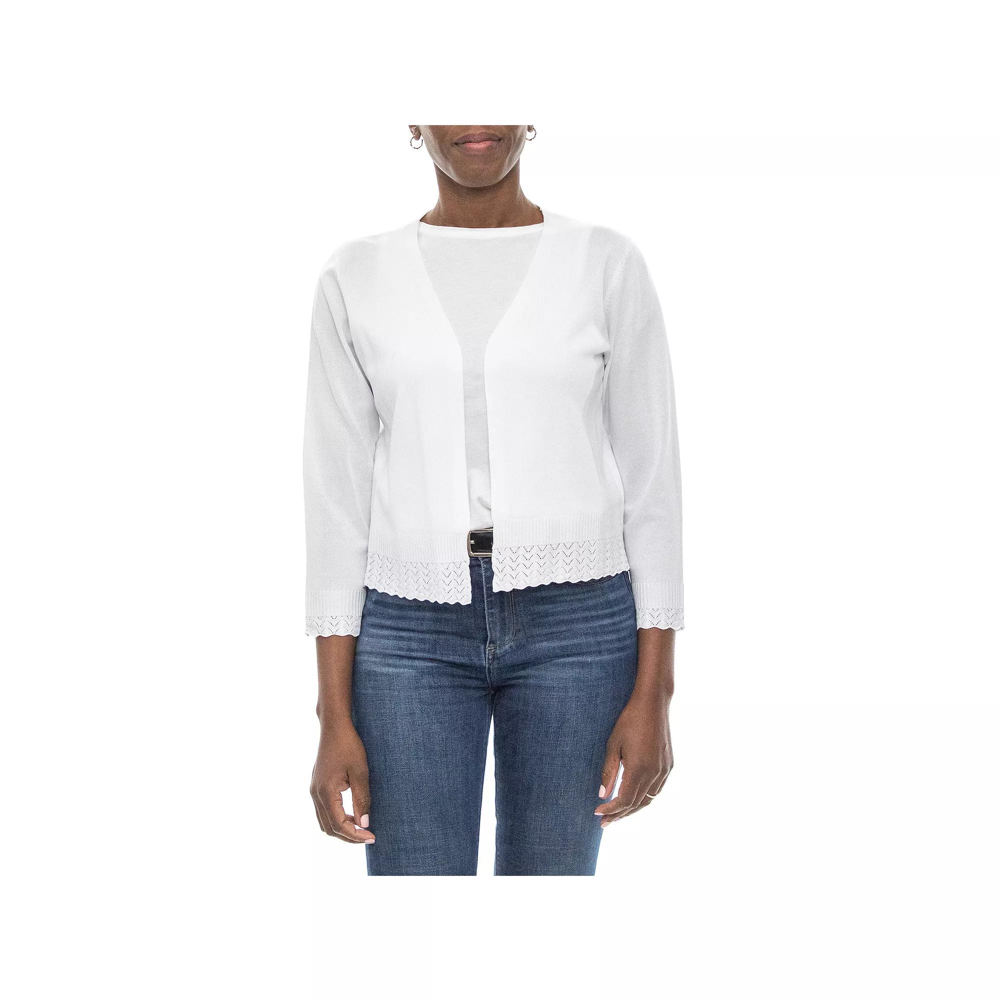 Women's Nina Leonard Pointelle-Trim Bolero, Size: Small, White Product Image