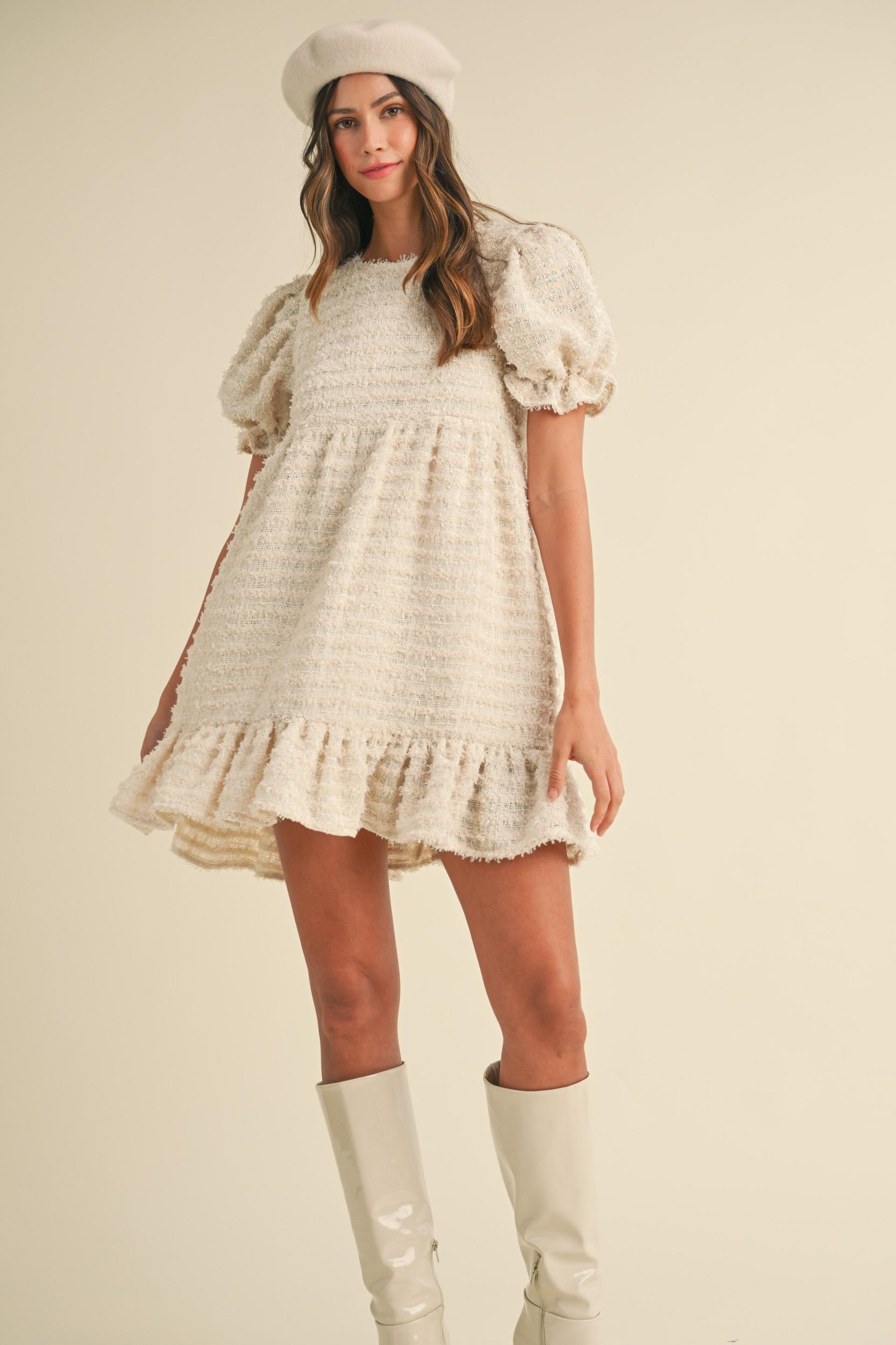 Soft Frayed Textured Babydoll Mini Dress Product Image