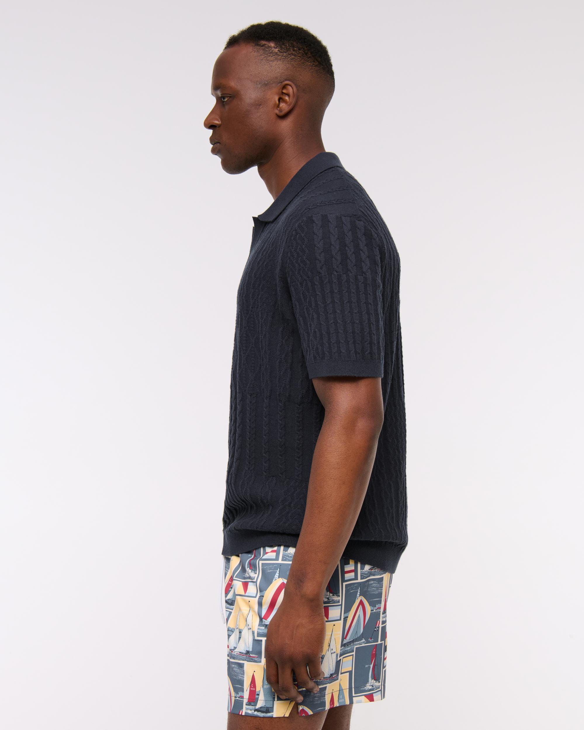 Cable Patchwork Johnny Collar Sweater Polo Product Image