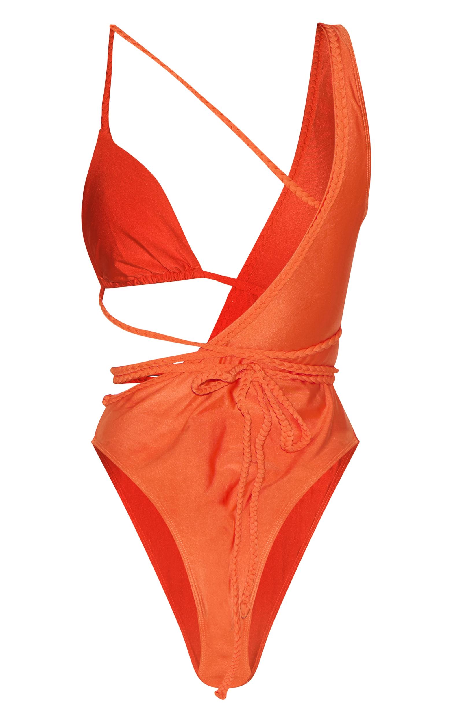 Orange Plait Detail Asymmetric Swimsuit Product Image