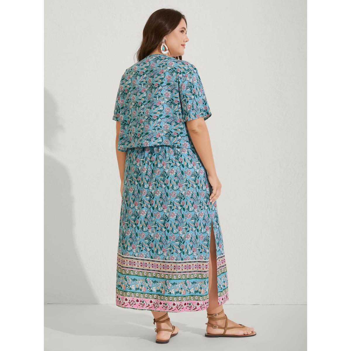 Plus Size Floral Print Tassels Co-Ord Set Arctic Women Vacation Tie knot No stretch Sleeve Half Sleeve Non 26/4X Two-Piece sets BloomChic Product Image