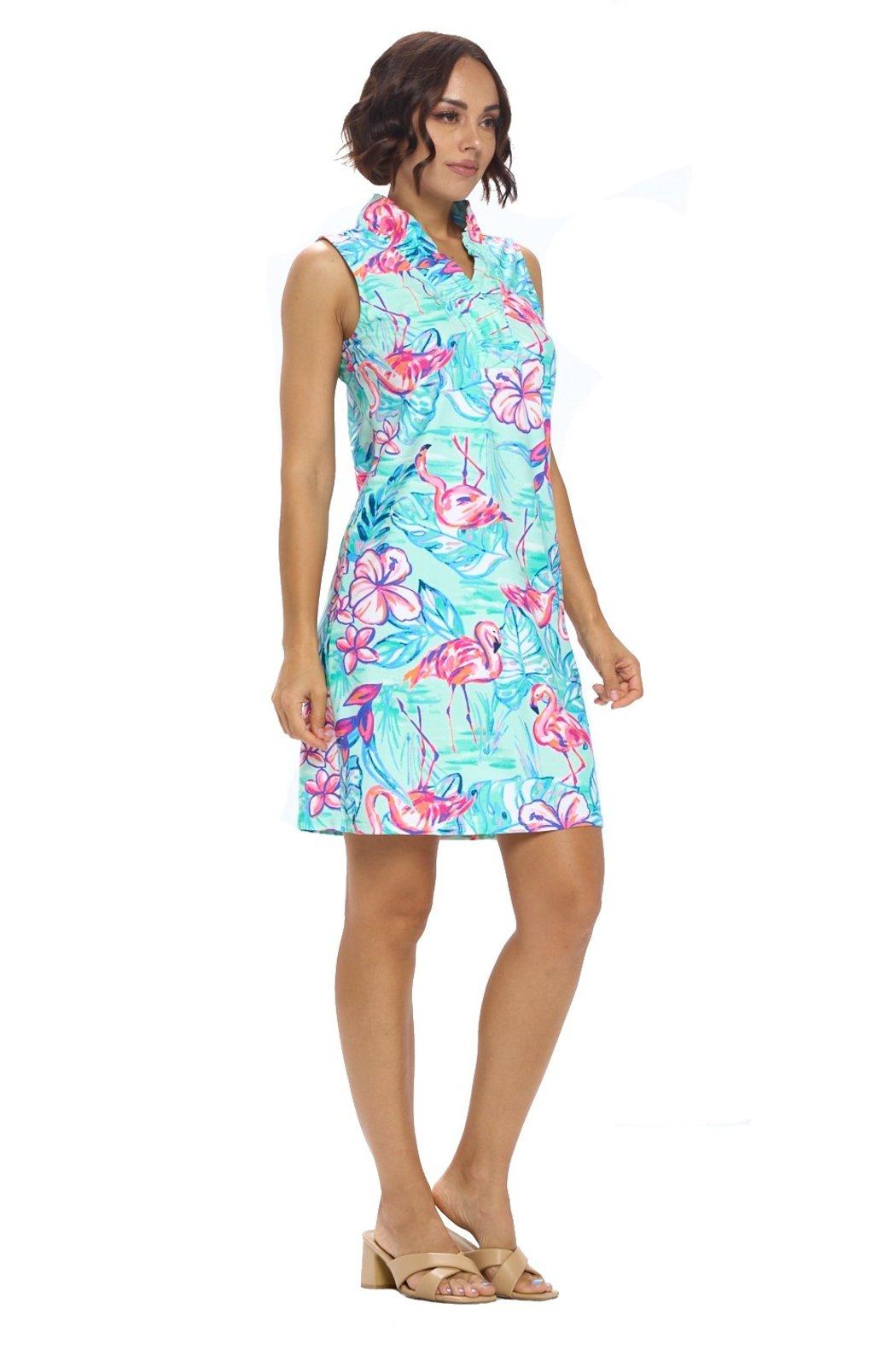 Aqua Ruffle Neckline Dress Product Image