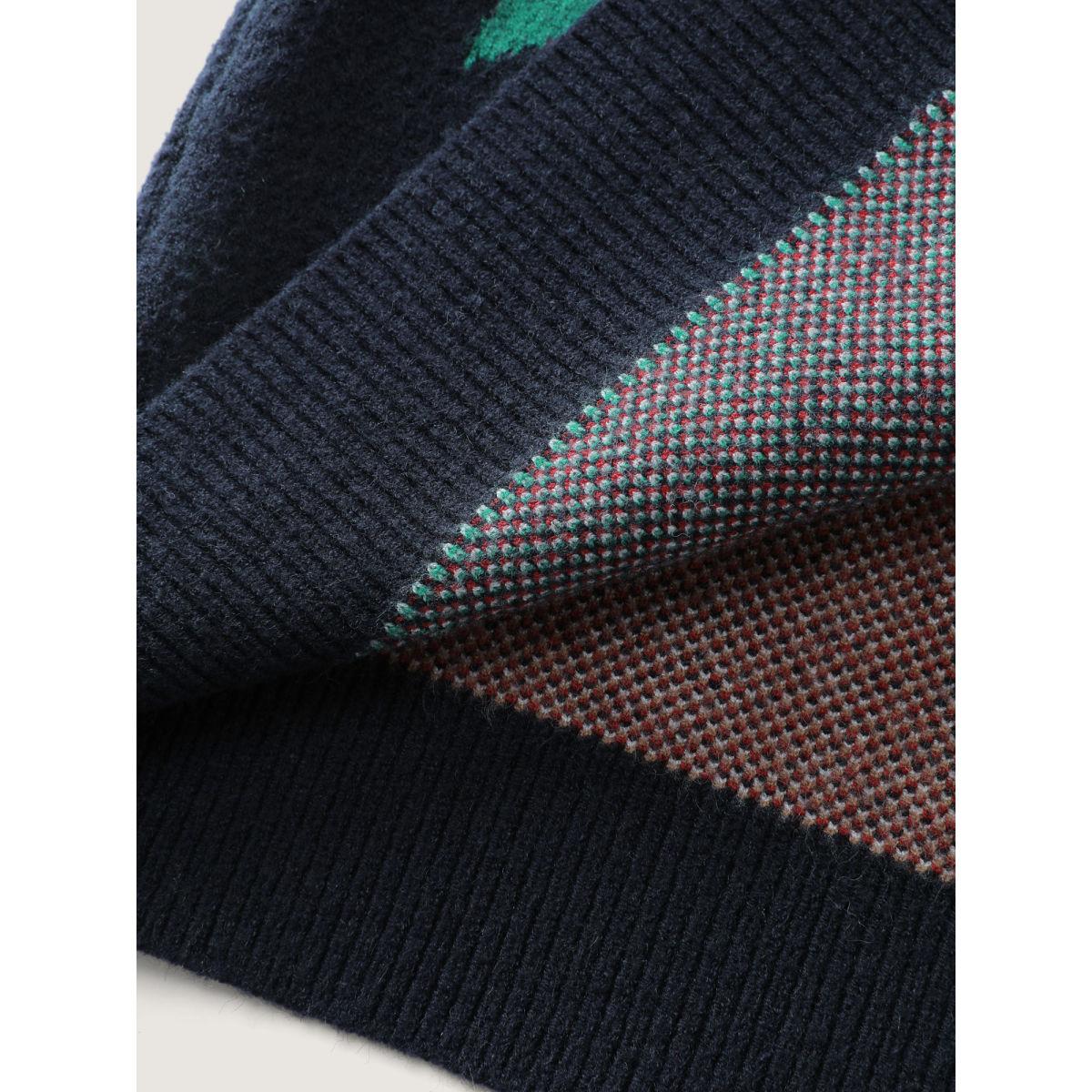 Plus Size Holiday Pattern Collar Button Knit Cardigan Indigo Women Playful Loose Long Sleeve Casual Cardigans BloomChic 18-20/2X Product Image