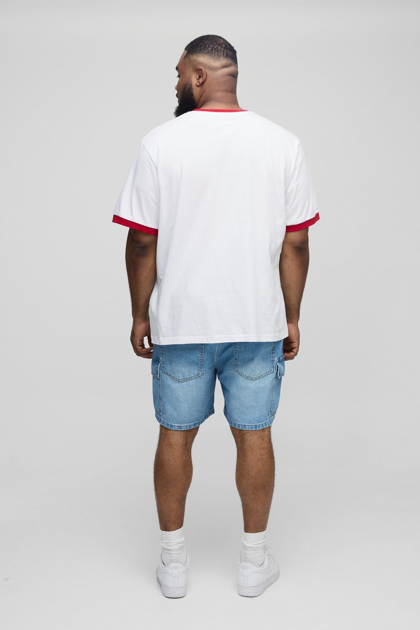 Plus Slim Rigid Cargo Jean Shorts | boohooMAN USA Product Image