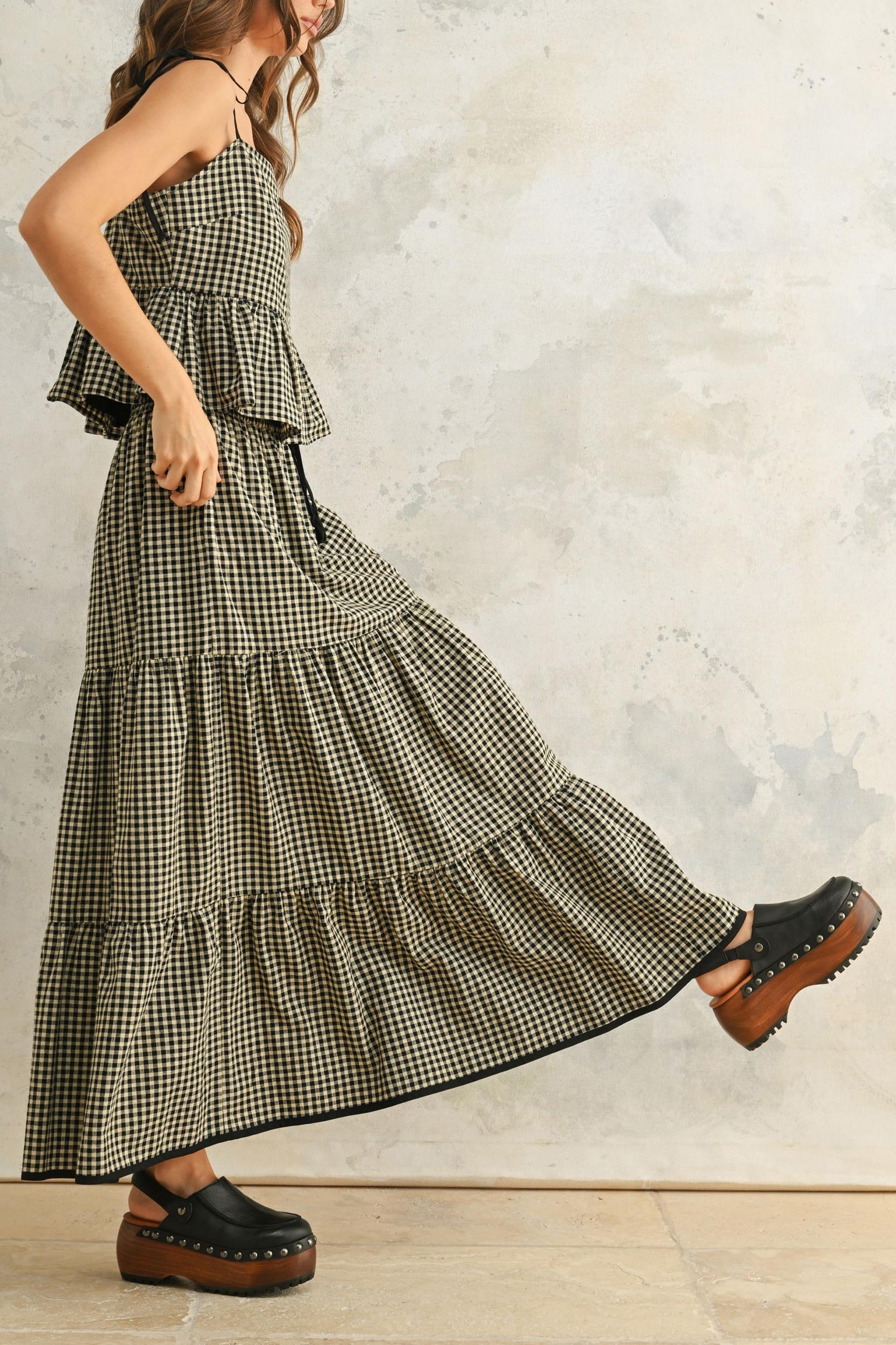 Gingham Tiered Maxi Cotton Skirt Product Image