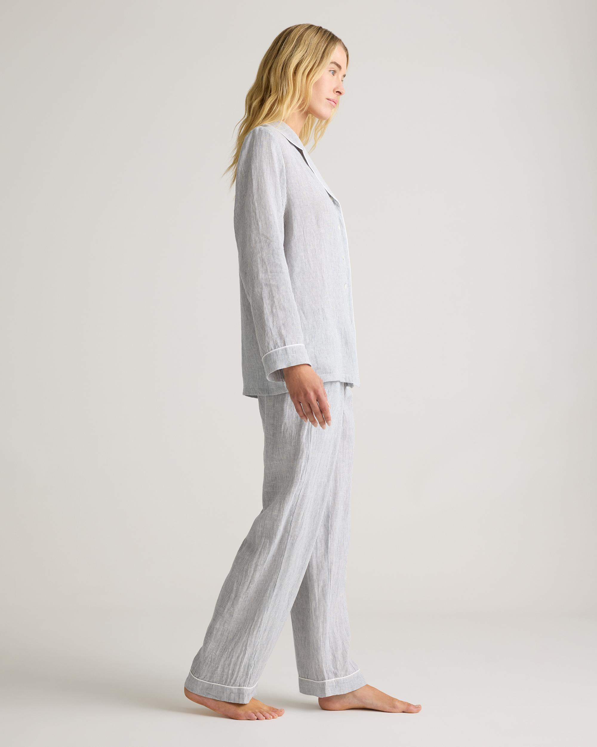 Quince | Women's 100% European Linen Long Sleeve Pajama Set with Piping Product Image