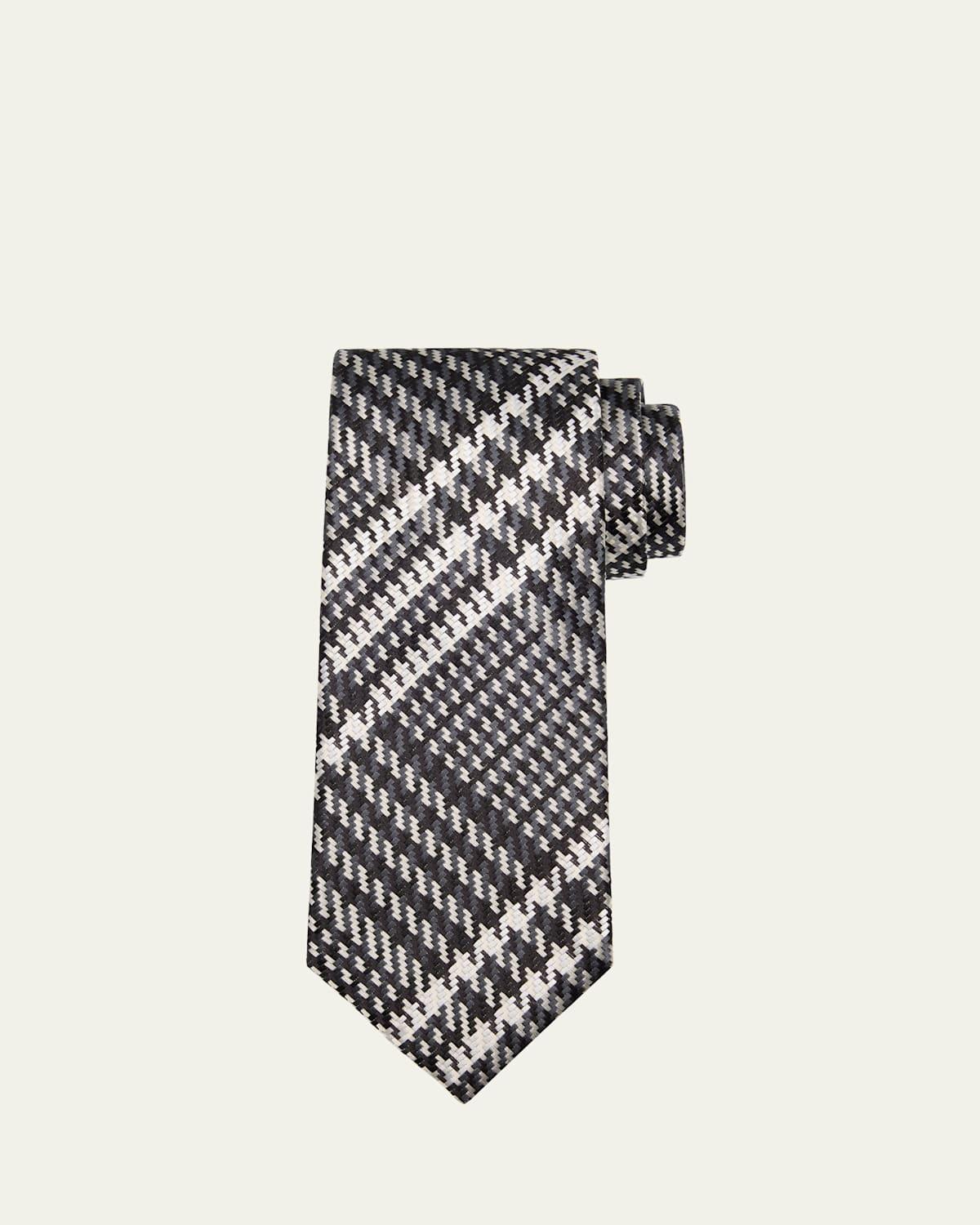 Mens Houndstooth Check Silk Tie Product Image