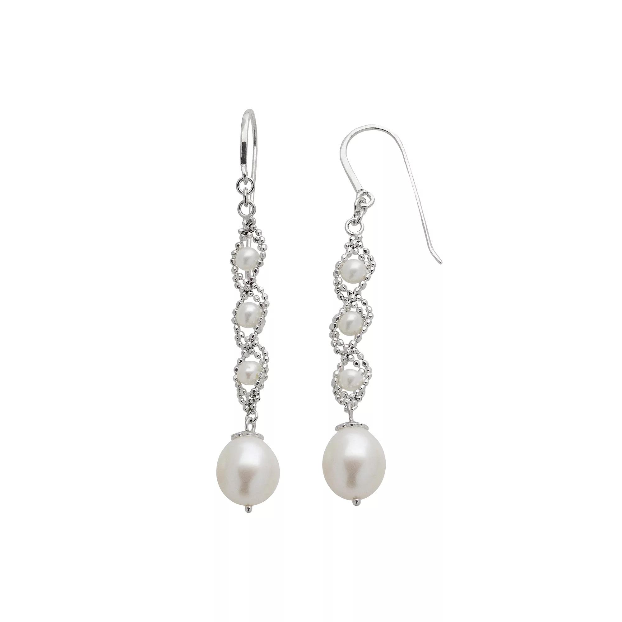 Sterling Silver Freshwater Cultured Pearl Linear Drop Earrings, Women's, White Product Image