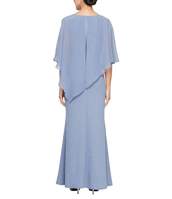 Ignite Evenings V-Neck 3/4 Chiffon Overlay Sleeve Metallic Knit Popover Gown Product Image
