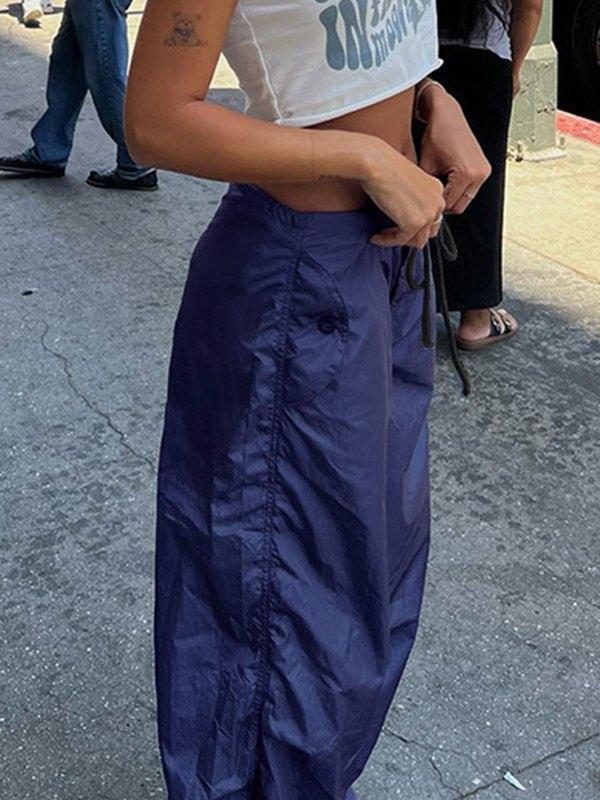 Tie Strap Baggy Parachute Cargo Pants Product Image