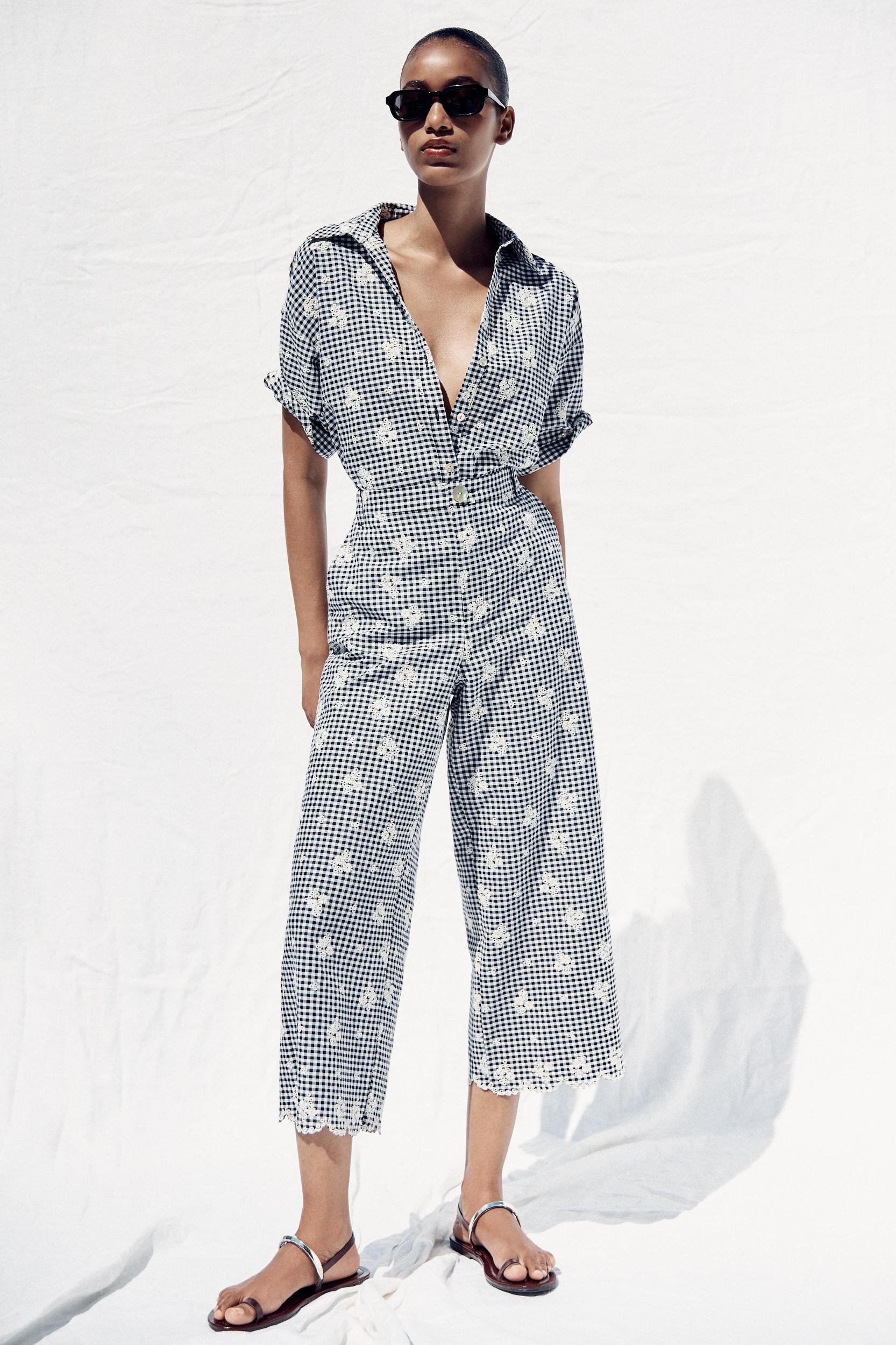 GINGHAM CULOTTES WITH EMBROIDERY Product Image