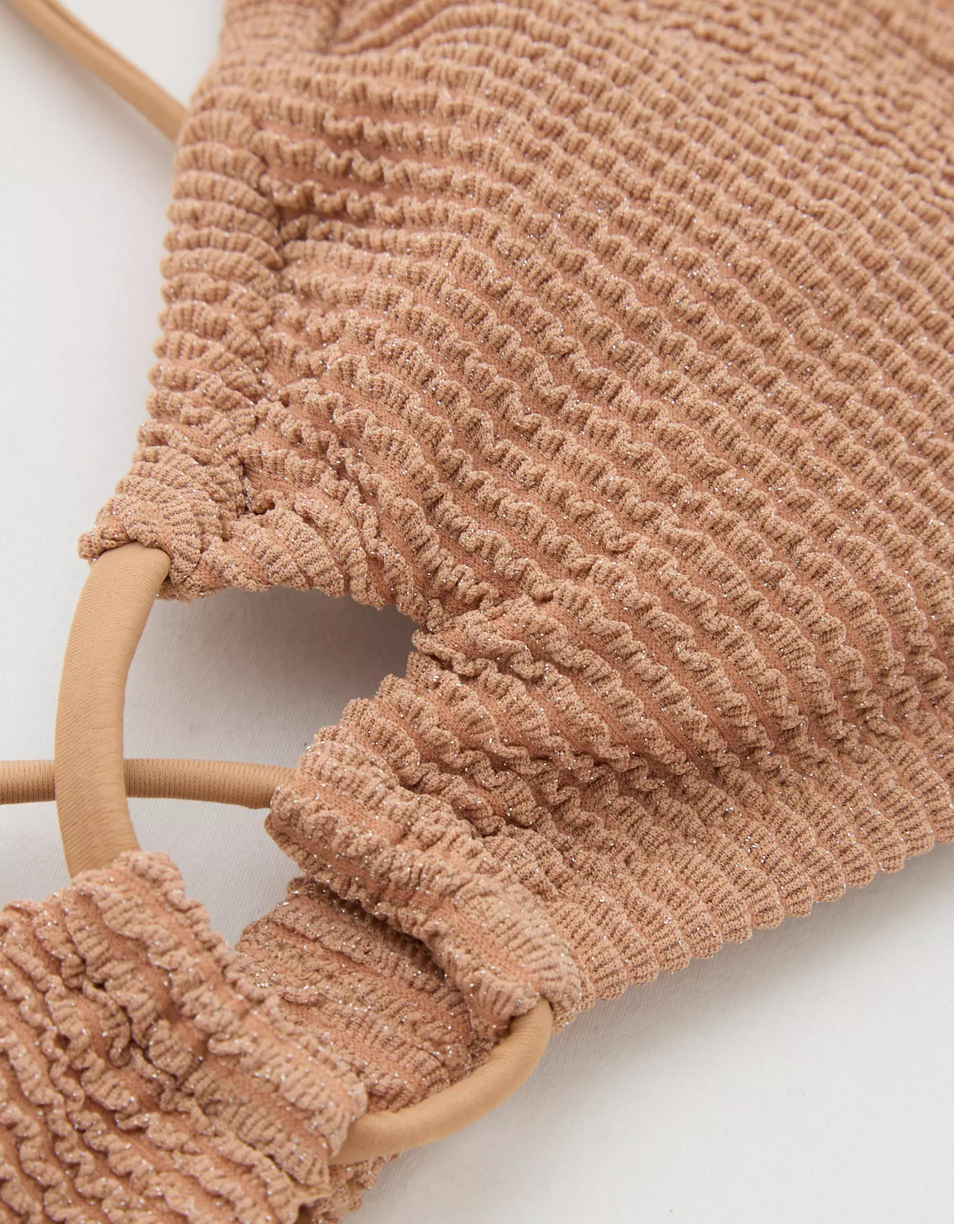 Aerie Shimmery Crinkle Lace Up Scoop Bikini Top Product Image