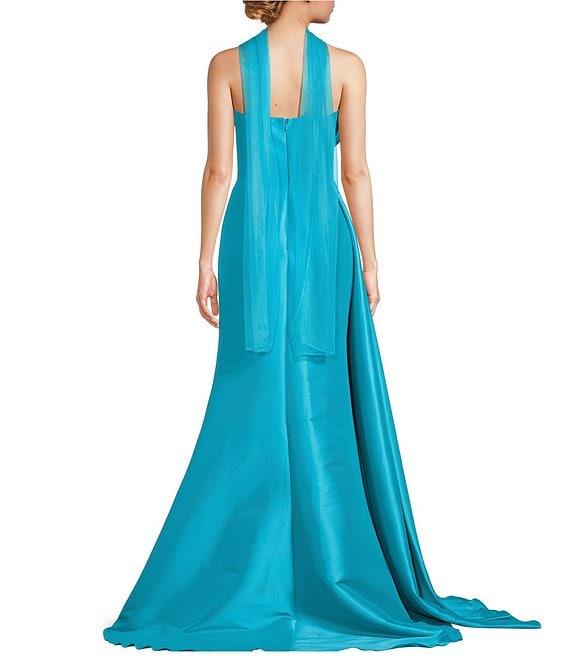 Terani Couture 3D Floral Strapless Stretch Mikado Drape Front Sheath Gown Product Image