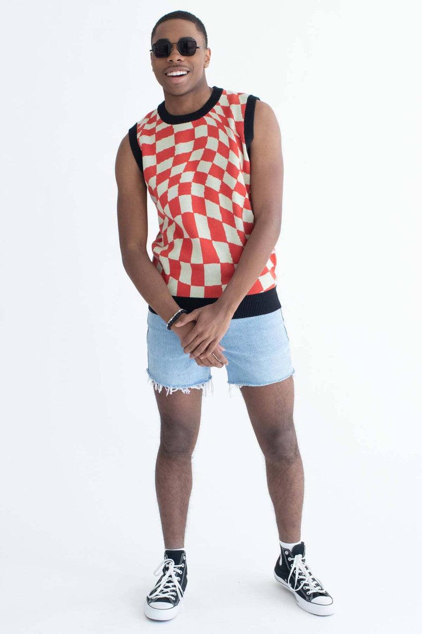 Red Tripping Checkers Sweater Vest Product Image
