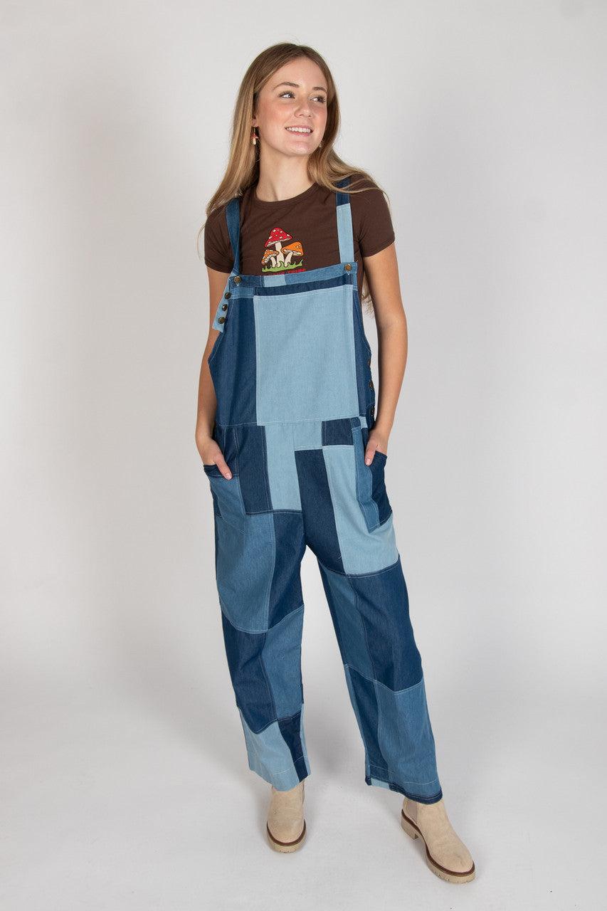 Lightweight Denim Patchwork Overalls Product Image