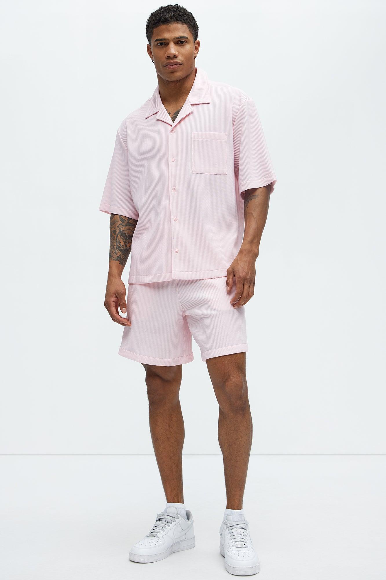 Show Up Short Sleeve Cuban Shirt - Pink Product Image