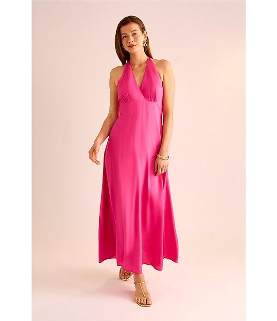 Vince Camuto Woven Halter Neck Sleeveless Beaded Maxi Dress Product Image