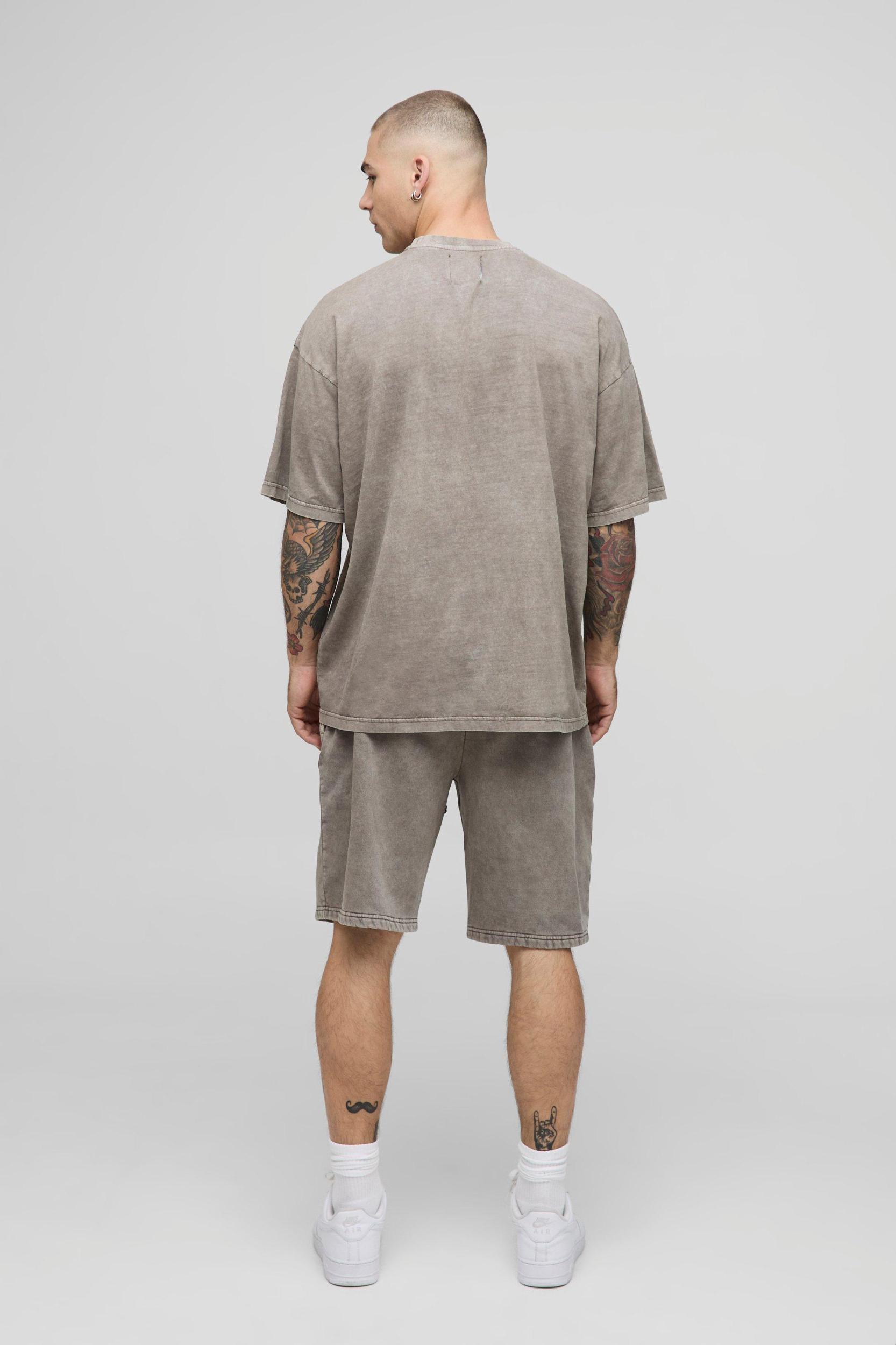 Oversized M Star Washed T-Shirt & Short Set | boohooMAN USA Product Image