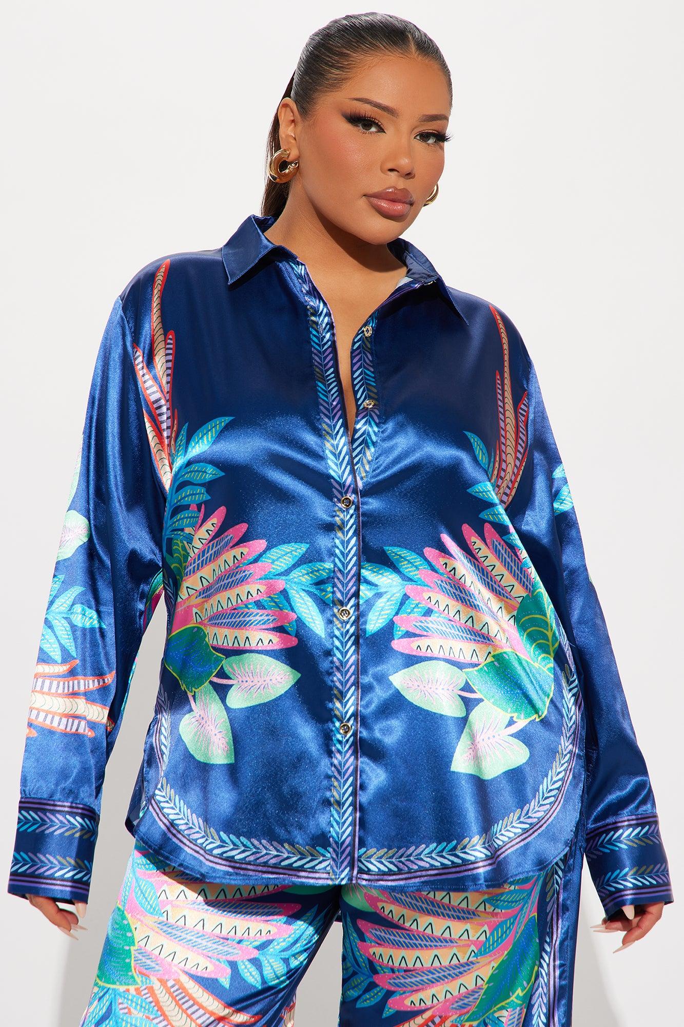 Breanna Satin Pant Set - Teal/combo Product Image