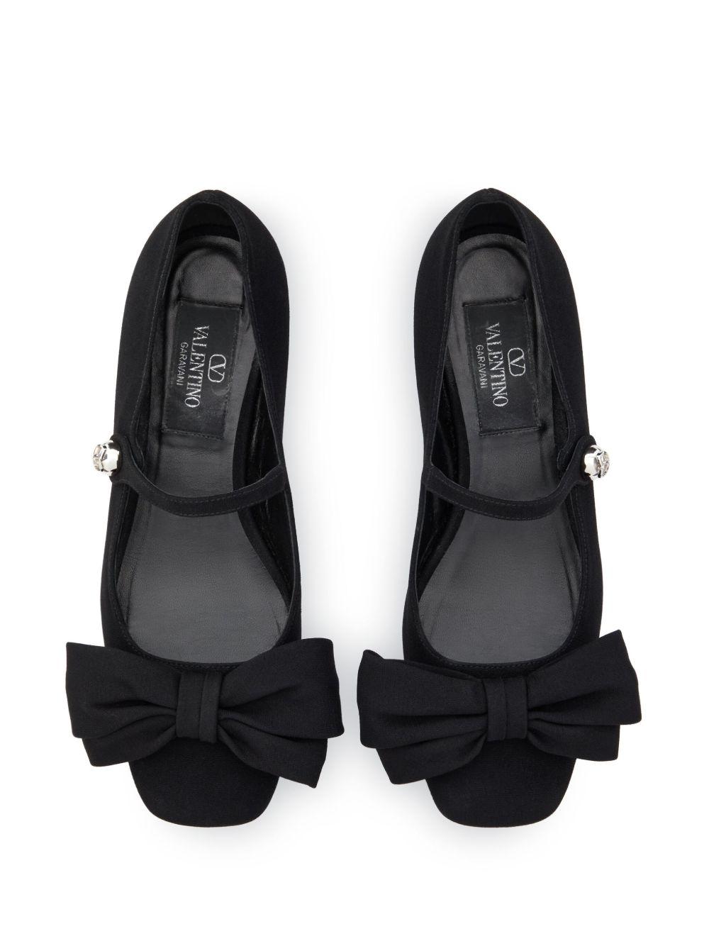 VALENTINO GARAVANI Black Mary Janes With Bow Detail In Crepe Fabric Woman In Multicolor Product Image
