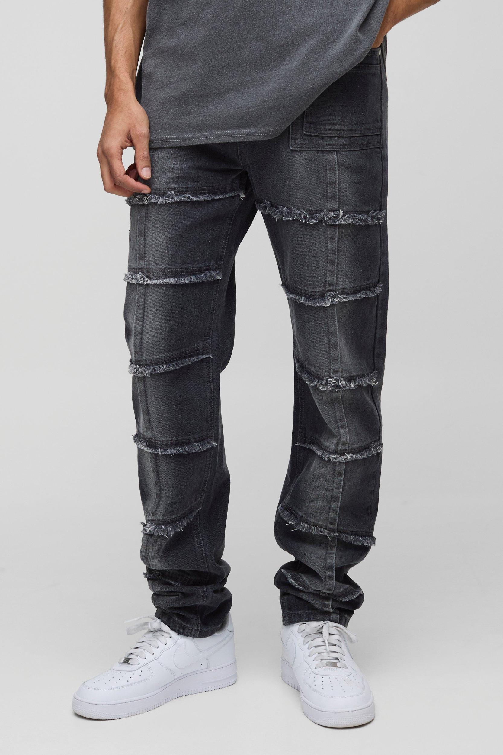 Slim Rigid Stacked Distressed Seam Detail Jeans | boohooMAN USA Product Image