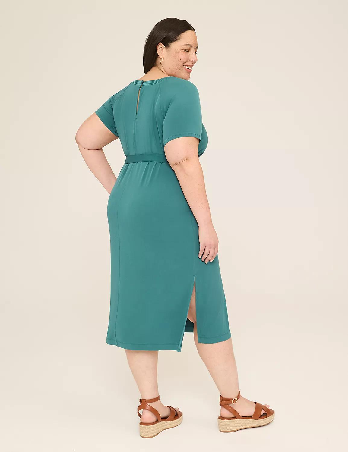 Stitch-Detail Tie-Waist Jersey Midi Dress Product Image