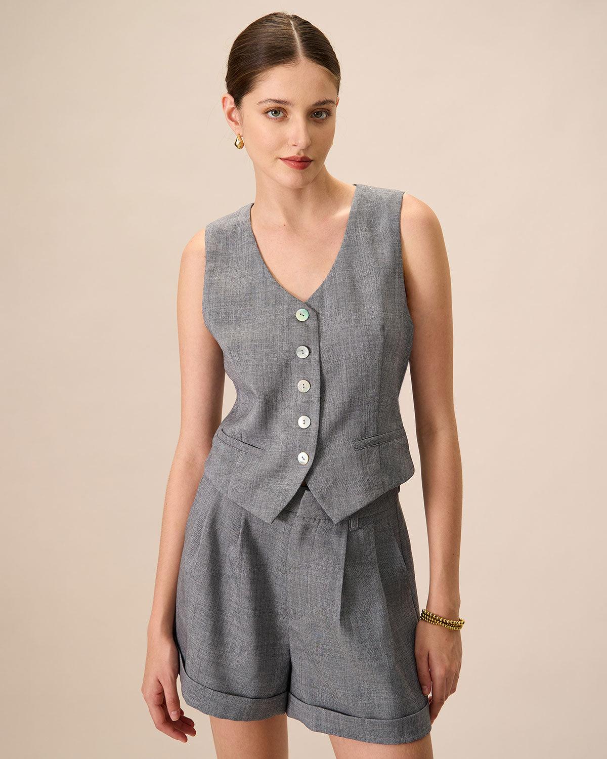 The Grey V-Neck Button Vest Product Image