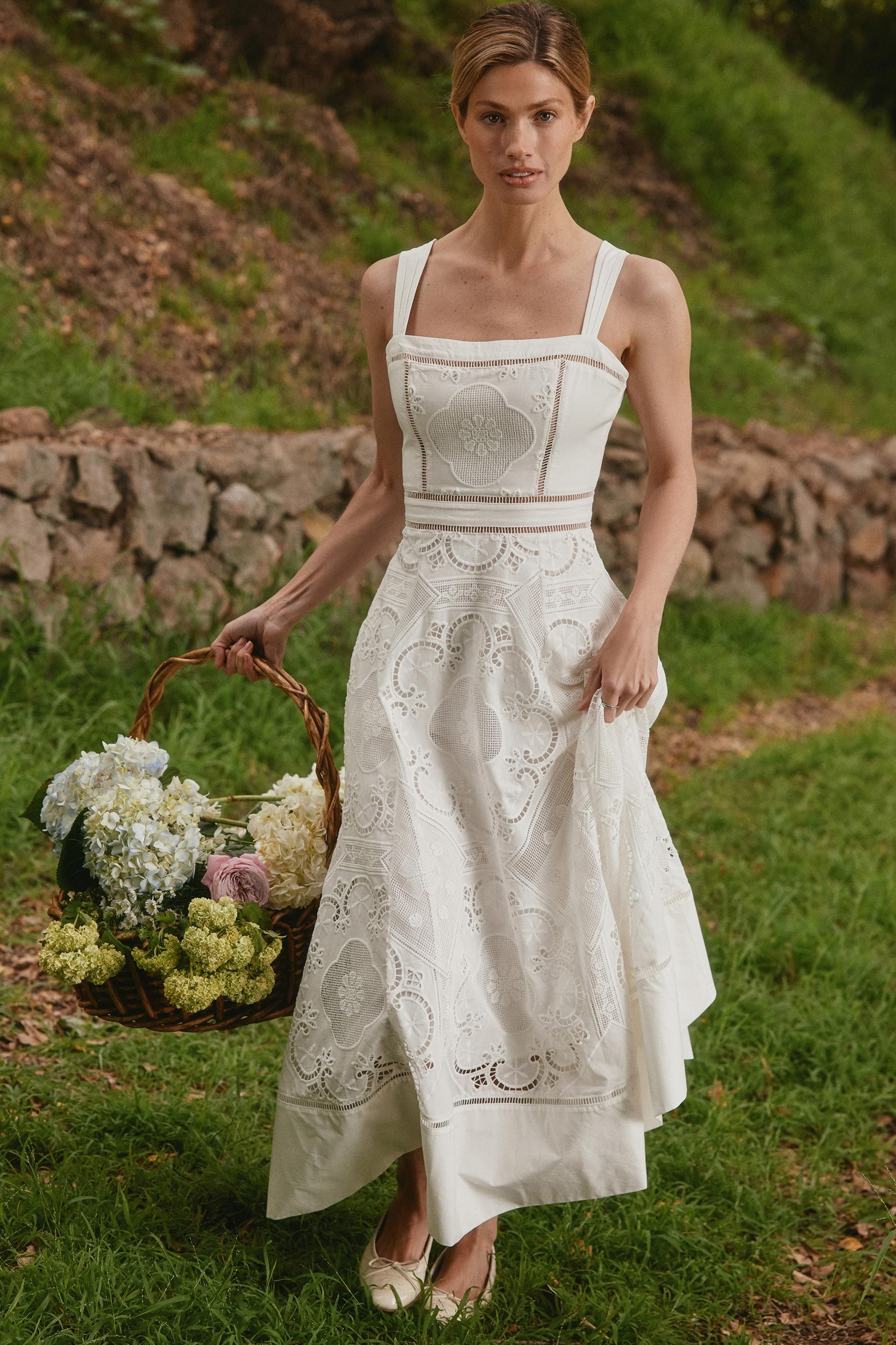 Ava  white stretch cotton broderie anglaise midi dress Product Image