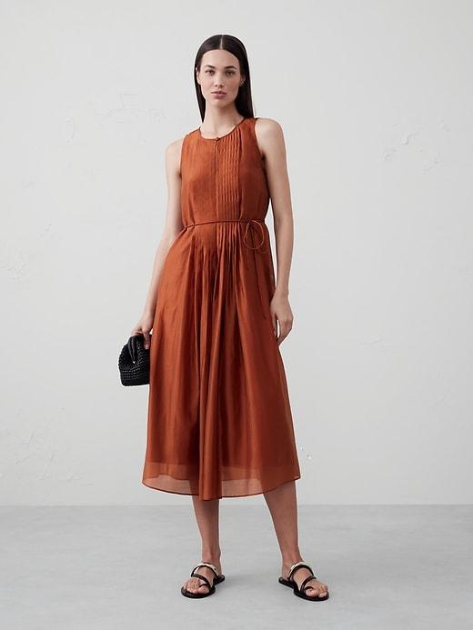 Pintuck Organza Midi Dress Product Image