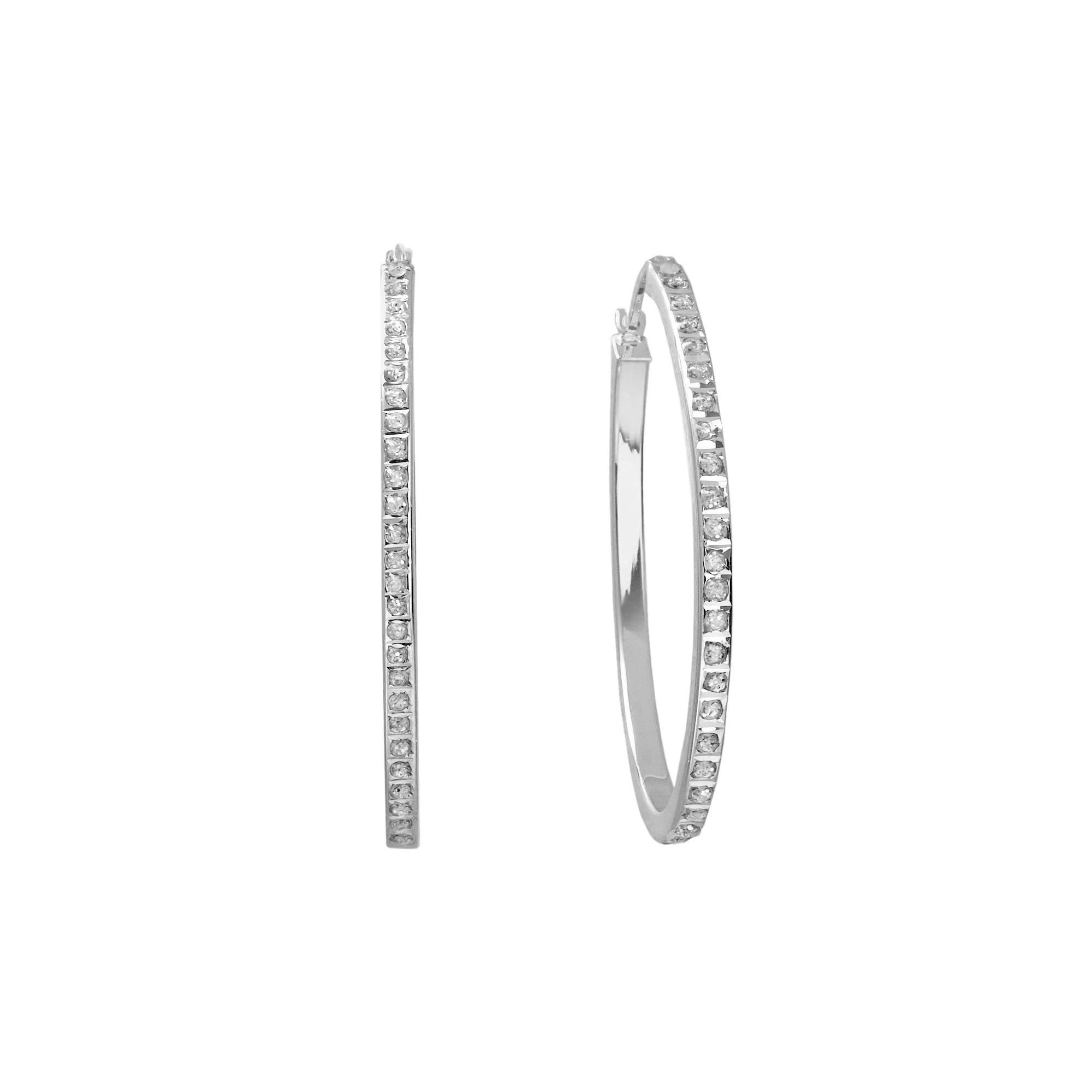Diamond Mystique Platinum Over Silver Oval Hoop Earrings, Women's, White Product Image