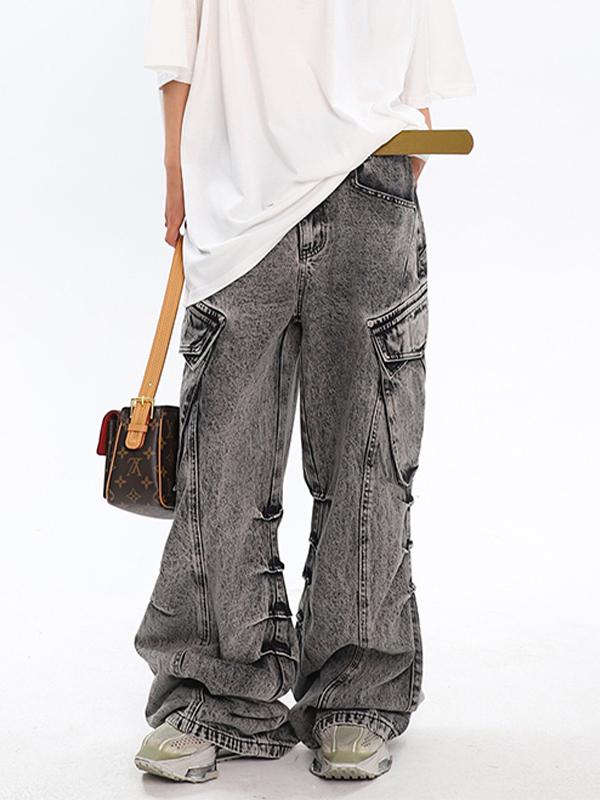 Acid Washed Baggy Cargo Jeans Product Image