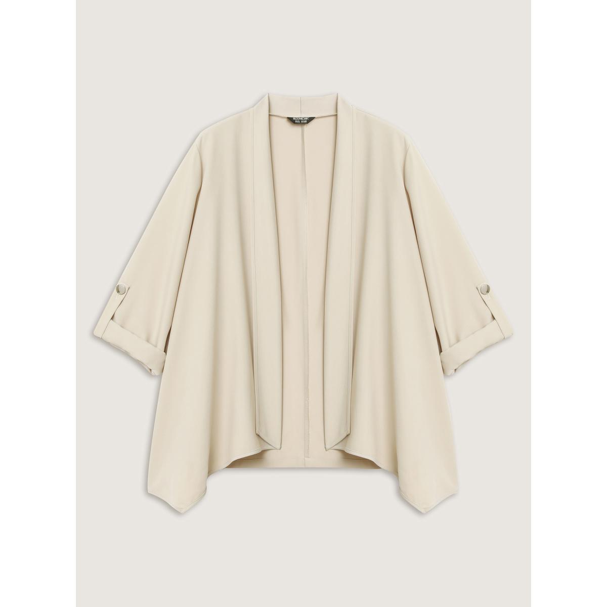 Plus Size Tab Sleeve Open-Front Folded Hem Jacket Women Apricot Button Loose Casual Jackets BloomChic 22-24/3X Product Image