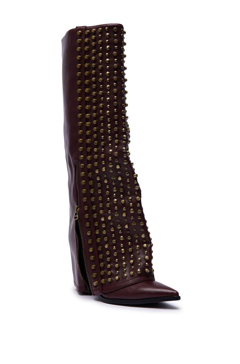 AZALEA WANG AGUSTUE BURGUNDY STUDDED WESTERN BOOT Product Image