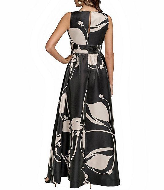 Donna Karan Sleeveless Floral Print V-Neck Ball Gown Product Image