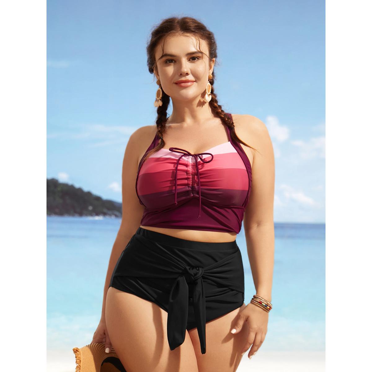 Plus Size High Rise Tie Knot Gathered Swim Bottom Women's Swimwear Black Beach Tie knot High stretch Skinny High Rise Curve Swim Bottoms BloomChic 10/M Product Image