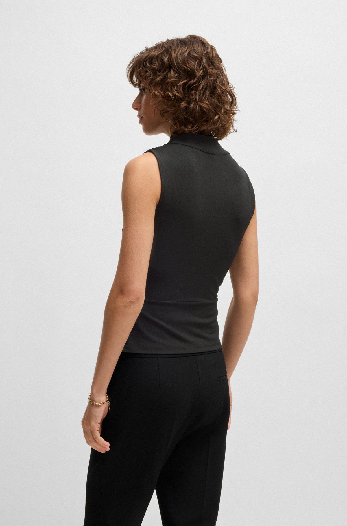 Sleeveless wrap-front top in stretch crepe Product Image