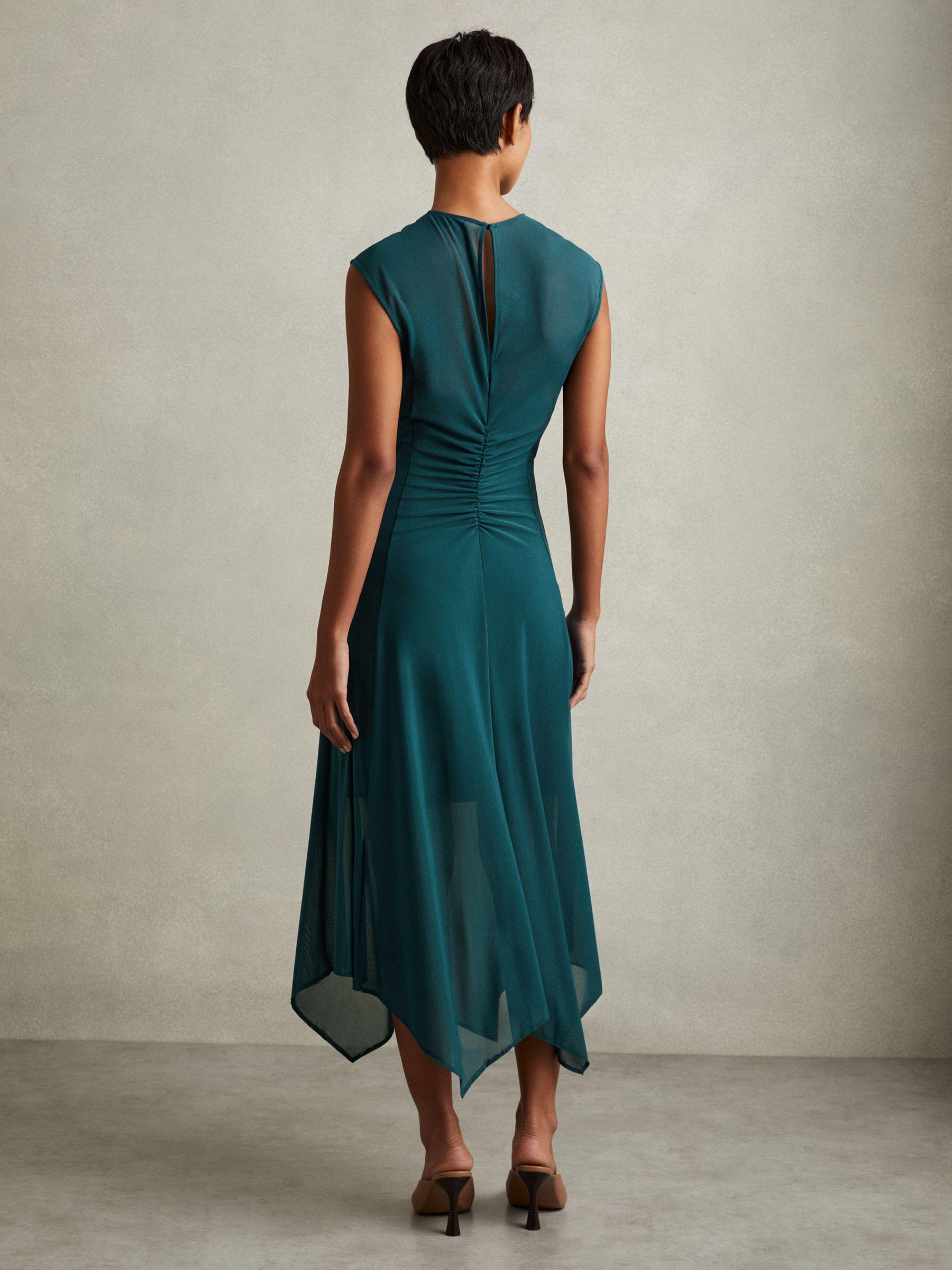 Mesh Ruched Midi Dress in Teal Product Image