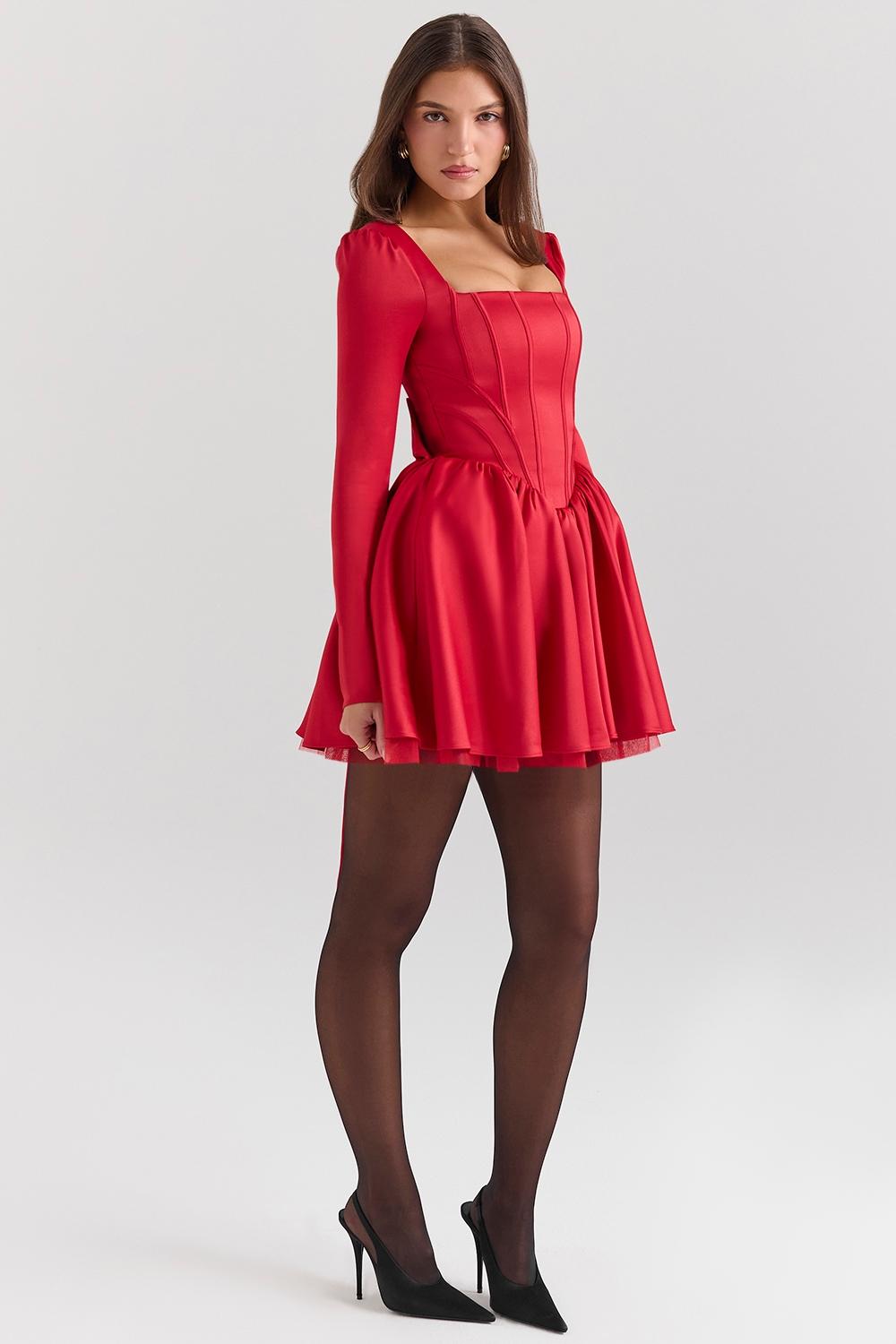 Nina  holly red removable bow tulle mini dress - sale Product Image
