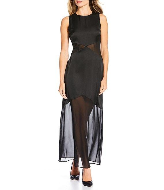 Donna Morgan Charmeuse Mesh Side Slit Sleeveless Maxi Dress Product Image
